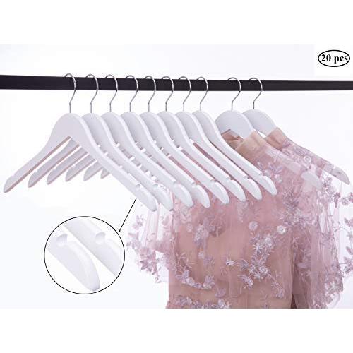 Cocomaya 17.5 Inch White Solid Wooden Hanger Coats Clothes Dress Shirts Hanger with 360 Swivel Hook, Pack of 20