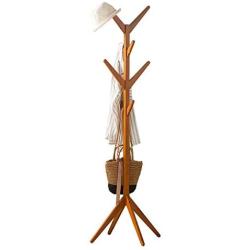 COAT RACK Solid Wood Free Standing, Coat Hook Wooden And Hook Rack With 4 Tiers 8 Hooks, Entryway Standing Hat Coat Hanger Rack, Hall Tree For Clothes Scarves And Hats