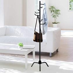 Angels home Standing Coat Rack,Hooks Metal Hat Coat Stand Heavy Duty Hallway Clothes Hat Rack Hangers Tree-Shaped Rack Hooks Bedroom Hallway (Color : Black)