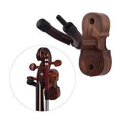 Kalaok Wall Mount Violin Fiddle Viola Hanger Hook Keeper with Bow Holder Rubber Cushion Wood Base