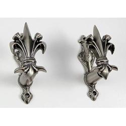 Fleur-de-lis Sword Gun Wall Hanger Coat of Arms Display Set Drapery Bracket Hook