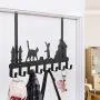 Oak Leaf 2-Pack Over The Door Hook Hanger with Cute Cat Design, Dual Mounted Coat Rack Organizer for Coat, Hat, Clothes, 8-Hooks, Black