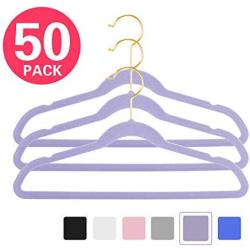 MIZGI Premium Kids Velvet Hangers (Pack of 50) 14" Wide with Gold Hooks,Space Saving Ultrathin,Nonslip Hangers use for Petite Junior Childrens Skirt Dress Pants,Clothes Hangers (Purple)