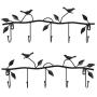 Dorlotou 2 Pack Wall Mounted Clothes Hanger Wall Decor Metal Twig & Bird with 5 Hooks for Coats, Hats, Keys, Towels