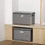 Seckon Large Foldable Storage Bin with Lid [2-Pack] Linen Fabric Decorative Storage Boxes Organizer Containers Basket Cube with Handles Divider for Bedroom Closet Office Living Room
