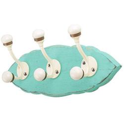 Indianshelf Handmade 1 Artistic Vintage Green Wooden Double Loop Rail Hooks Hangers/Coat Hooks Hardware