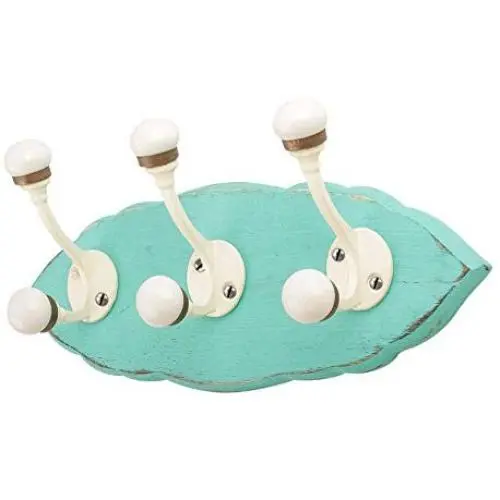 Indianshelf Handmade 1 Artistic Vintage Green Wooden Double Loop Rail Hooks Hangers/Coat Hooks Hardware