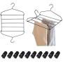 Pants Hangers, NUOSEM Space Saving Hangers - with 10 Clips Multi-layer Non Slip Slack Hangers - Closet Organizer Swing Arm Jeans Trouser Hanger for Scarf Shock Towel Mens Clothes Hangers, Black 2pack