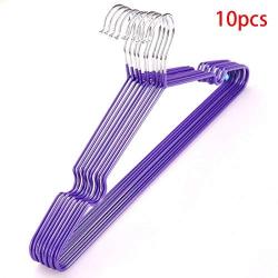 Clothes Hangers, 10pcs Metal Non Slip Coat Hanger, Space Saving Clothes Hangers Strong & Durable Lightweight Hangers Organizer for Hangs Suit, Jackets, Trousers and Sweater(40cm18.5cm,Purple)