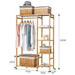 ZSMPY Coat Rack Simple Solid Wood Wardrobe Rack Hanger Floor Bedroom Clothes Rack Storage Rack