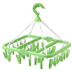 BAIYING 1pc Foldable Plastic Clothes Hanger with 32 Clips, Household Drying Rack Baby Clothes Hanger Socks Hanger Underwear Hanger for Outdoor/Indoor