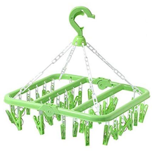 BAIYING 1pc Foldable Plastic Clothes Hanger with 32 Clips, Household Drying Rack Baby Clothes Hanger Socks Hanger Underwear Hanger for Outdoor/Indoor