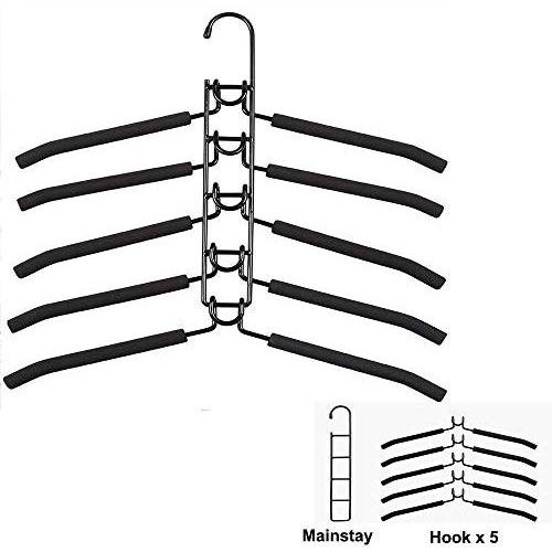 Clothes Hangers, 5 in 1 Detachable Multilayer Non-Slip Clothes Rack, Metal Rust-Free Wardrobe Clothes Rack, Space Saver Closet Storage Organizer (Black)