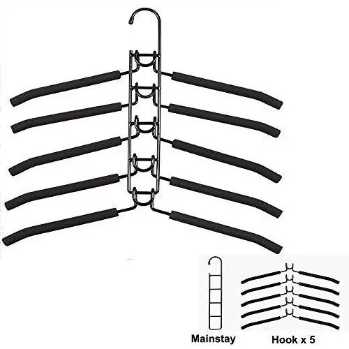 Clothes Hangers, 5 in 1 Detachable Multilayer Non-Slip Clothes Rack, Metal Rust-Free Wardrobe Clothes Rack, Space Saver Closet Storage Organizer (Black) Clothes Hangers, 5 in 1 Detachable Multilayer Non-Slip Clothes Rack, Metal Rust-Free Wardrobe Clothes Rack, Space Saver Closet Storage Organizer (Black)
