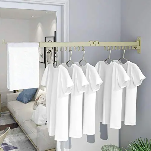 ZYH-Shelf Wall Mounted Clothes Drying Rack, Retractable Balcony Clothes Hangers Aluminum Folding Coat Dryer for Bedroom Living Room,C
