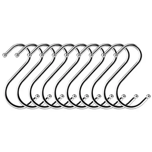 10 Pcs Round S Shaped Hooks Hanging Hooks Hangers in Polished Stainless Steel Metal Fits Kitchen, Bedroom and Office- Outdoor Garage Home Storage Organization 10 Pcs Round S Shaped Hooks Hanging Hooks Hangers in Polished Stainless Steel Metal Fits Kitchen, Bedroom and Office- Outdoor Garage Home Storage Organization