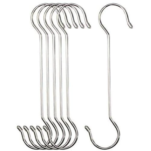 DINGEE 12 inch 6 Pack Extra Large S Hooks Heavy Duty Rubber end ,Plant Hanging Hooks Long S Shaped Extension Hooks,Metal Hanging S Hooks for Plants,Patio,Indoor Outdoor,Closet,Bikes,