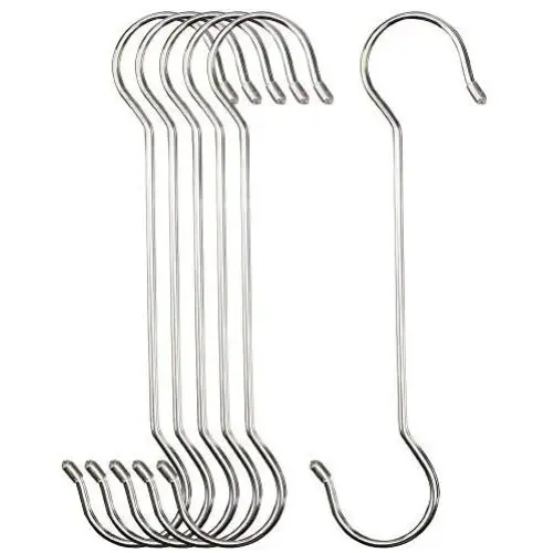 DINGEE 12 inch 6 Pack Extra Large S Hooks Heavy Duty Rubber end ,Plant Hanging Hooks Long S Shaped Extension Hooks,Metal Hanging S Hooks for Plants,Patio,Indoor Outdoor,Closet,Bikes,