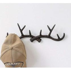 Vintage Cast Deer Antlers Wall Hooks (10 Hooks) Coat Rack Decorative for Hanging Hat Scarf Bag Key Clothes Bathroom Kitchen Towel Holder Christmas Reindeer Deer Hanger Wall Wedding Gift (Black)