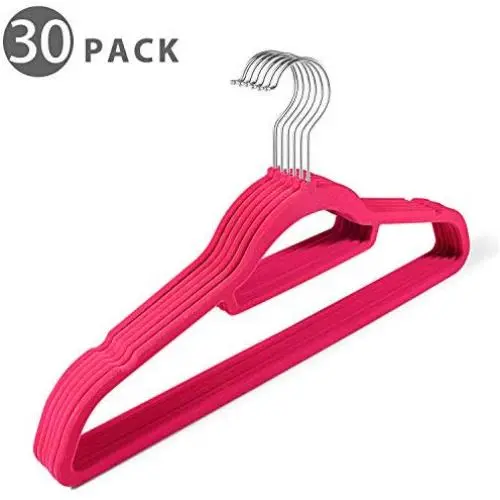 Flexzion Velvet Hanger 30 Pack - Non Slip Dress Hanger with Accessory Bar Space Saving, Strong and Durable with 360 Degree Swivel Hook, Contoured Shoulder for Shirts Clothes Coat Suit Pants (Pink) Flexzion Velvet Hanger 30 Pack - Non Slip Dress Hanger with Accessory Bar Space Saving, Strong and Durable with 360 Degree Swivel Hook, Contoured Shoulder for Shirts Clothes Coat Suit Pants (Pink)