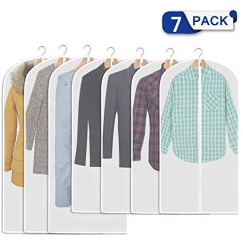 Aufisi Garment Bags Suit Bags,Pack of 7 Premium Quality PEVA Moth Proof Clothes Covers Dustproof Clear Garment Cover Breathable Full Zipper Dust Cover, 4 Pcs 40" x 24" Inch and 3 Pcs 47" x 24" Inch