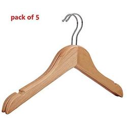 HYibiao Baby Hangers Children Hanger wooden Clothes Hanger 5 Pack Solid Wood Natural Finish Hanger Non Slip Hanger Heavy Duty Hangers