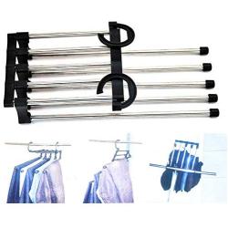 dezirZJjx Pants Hangers Slacks Hangers, 5-in-1 Pants Hanger Wardrobe Jeans Retractable Storage, Clothes Rack Space Saver