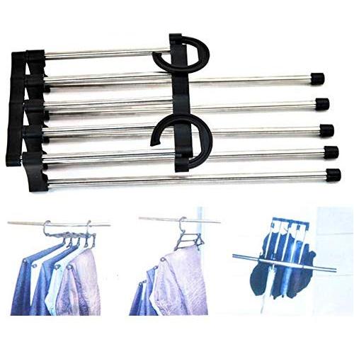 dezirZJjx Pants Hangers Slacks Hangers, 5-in-1 Pants Hanger Wardrobe Jeans Retractable Storage, Clothes Rack Space Saver