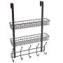 Coat Hook Metal Storage Rack with 2 Baskets & 5 Hooks Over The Door Organizer Decorative for Office, Bathroom, Bedroom