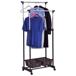 ReunionG Adjustable Double Garment Rack for Hanging Clothes Hanger Stand Organizer with Wheels, Drawers and Shelves (28&quotx17&quotx63")