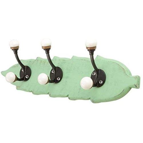 Indianshelf Handmade 1 Artistic Vintage Green Wooden Double Loop Wall Hooks Hangers/Bathroom Towel Holder