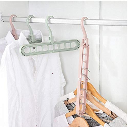 10pcs Random Color Multi-Function Folding Magic Hanger Nine-Hole Rotating Clothes Hanger Wardrobe Drying Clothes Home Bedroom Storage Tool