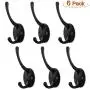 Wall Mounted Coat and Hat Hook Dual Robe Hanger 1" Wide Small Double Prong Hook, 6 Pieces, Black
