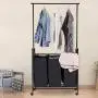 Heize best price Black 3 Bag Home Rolling Laundry Sorter Cart Hamper Clothes Organizer with Hanging Bar Closet System Storage Organizer Garment Rack Clothes Hanger Dry Shelf Heavy Duty(U.S. Stock)
