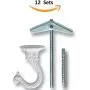 Pack of 12 Complete Sets ? Heavy Duty Metal Ceiling Hooks, Wide Opening Swag Hooks, Plant Hanging Hooks with Hardware, White Enamel Finish Pack of 12 Complete Sets ? Heavy Duty Metal Ceiling Hooks, Wide Opening Swag Hooks, Plant Hanging Hooks with Hardware, White Enamel Finish