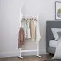 LANGRIA Single Rail Bamboo Garment Rack with 8 Side Hook Tree Stand Coat Hanger and Four Stable Leveling Feet for Jacket, Umbrella, Clothes, Hats, Scarf, and Handbags (White) LANGRIA Single Rail Bamboo Garment Rack with 8 Side Hook Tree Stand Coat Hanger and Four Stable Leveling Feet for Jacket, Umbrella, Clothes, Hats, Scarf, and Handbags (White)