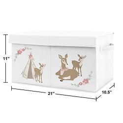 Sweet Jojo Designs Blush Pink, Mint Green and White Boho Girl Baby Nursery or Kids Room Small Fabric Toy Bin Storage Boxes Chest for Woodland Deer Floral Collection