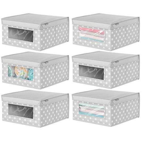 mDesign Soft Stackable Fabric Closet Storage Organizer Holder Boxes - Clear Window and Lid, for Child/Kids Room, Nursery, Playroom - Polka Dot Print - Medium, 6 Pack - Light Gray with White Dots mDesign Soft Stackable Fabric Closet Storage Organizer Holder Boxes - Clear Window and Lid, for Child/Kids Room, Nursery, Playroom - Polka Dot Print - Medium, 6 Pack - Light Gray with White Dots