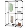 Portable Closet Organizer Clothes Hanger Silver Generic C Double Rod Freestanding Storage Rack Steel Home Garment Shelf G68