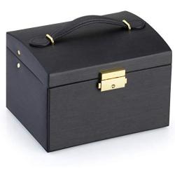 RR ROUND RICH DESIGN Jewelry Boxes - Multifunctional Portable Travel Jewelry Storage Case with 2 Drawers Top Mirror and Metal Lock - Black