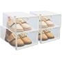 FIXSMITH Clear-Plastic-Shoe-Storage-Boxes-Foldable Shoe Containers 4 Pack,Stackable Shoe Cases w/White Frame,Back to School,Transparent Shoe Organizer Boxes for Closet,Shelf,Deck&More,Multi-Purpose.