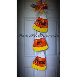 Halloween wood hanger candy corn wreath trick or treat sign