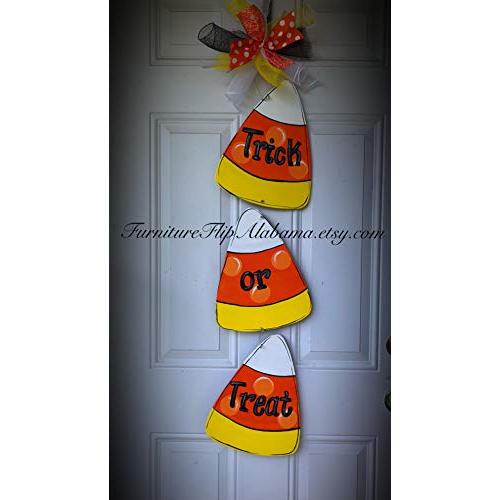 Halloween wood hanger candy corn wreath trick or treat sign