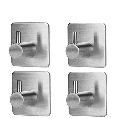 Wall Hooks 4 packs,SAGEME Adhesive Hook Heavy Duty Sticky Wall Hooks Wall Hangers Stick on Hooks 304 Stainless Steel Closets, Coat, Hat,Towel Robe Hook Rack Wall Mount for Bathroom and Bedroom