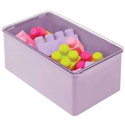 mDesign Stackable Closet Plastic Storage Bin Boxes with Lid - Container for Organizing Childs/Kids Toys, Action Figures, Crayons, Markers, Building Blocks, Puzzles, Crafts - Light Purple