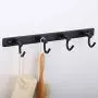Mellewell Hook Rail Rack Wall Hanger with 4 Hooks Stainless Steel, Flat Black, 8012H4-B