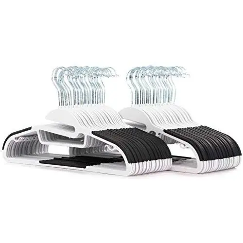 Popular Design Products 50 pc Premium Quality Easy-On Clothes Hangers - White with Black Non-Slip Pads - Space Saving Thin Profile - for Shirts, Pants, Blouses, Scarves ? Strong Enough for Coats Popular Design Products 50 pc Premium Quality Easy-On Clothes Hangers - White with Black Non-Slip Pads - Space Saving Thin Profile - for Shirts, Pants, Blouses, Scarves ? Strong Enough for Coats