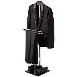 MyGift Brown Wood & Metal Suit Valet Floor Stand/Garment Organizer Rack/Coat & Pants Hanger