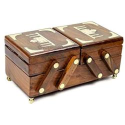 Fold-able Brass Inlaid Beautiful Rosewood Handmade Sliding Storage Boxes | Trivial & Jewelry Storage Boxes | Nagina International (Taj Mahal)