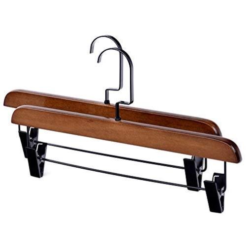 Iddefee Clothes Hanger Pack of 10 High-Grade Wooden Pants Hangers with Metal Clips Grip Clip Pants Hanger Smooth Finish Solid Wood Jeans Skirt Hanger Multifunctional Hanger Pants Hangers